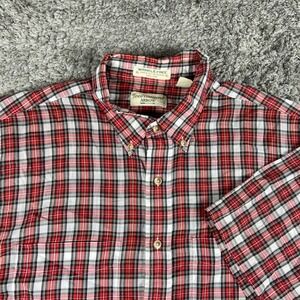 Vintage Tournament Arrow Button Down Shirt Mens XL Red Plaid WF Short Sleeve